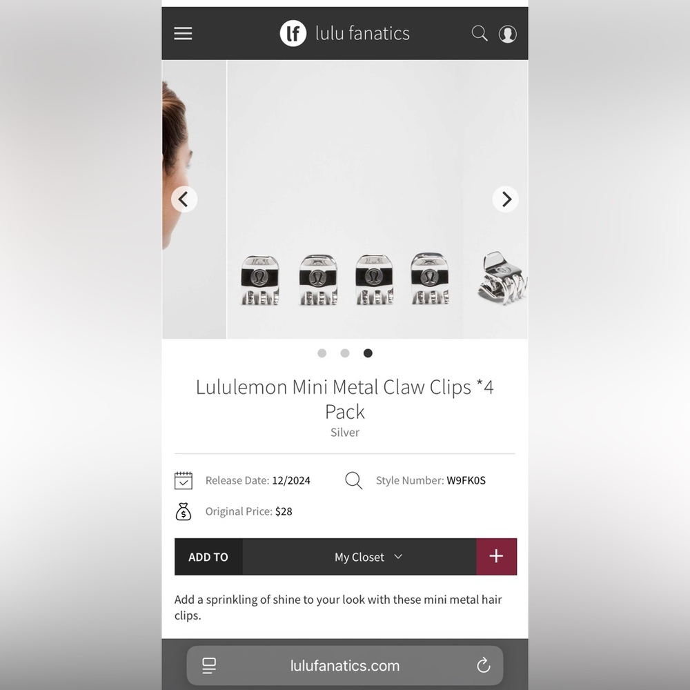 NWT Lululemon Mini Metal Claw Clips *4 Pack
Silver